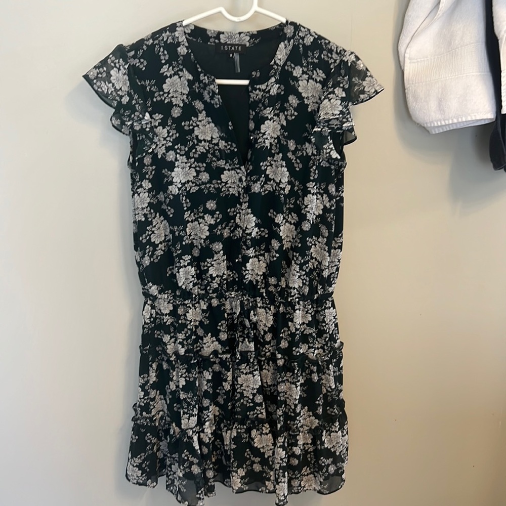 1 state dark green floral dress